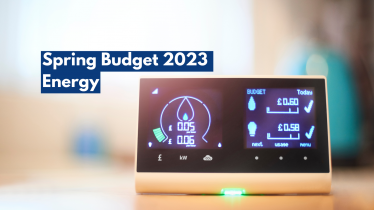 A smart meter interface with the text "Spring Budget 2023 - Energy"  