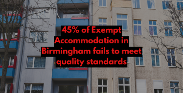 45% of Exempt Accommodation in Birmingham fails to meet quality standards